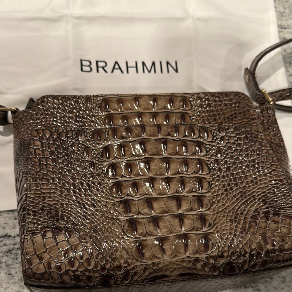 Brahmin Brown Crossbody Bag with Crocodile Texture